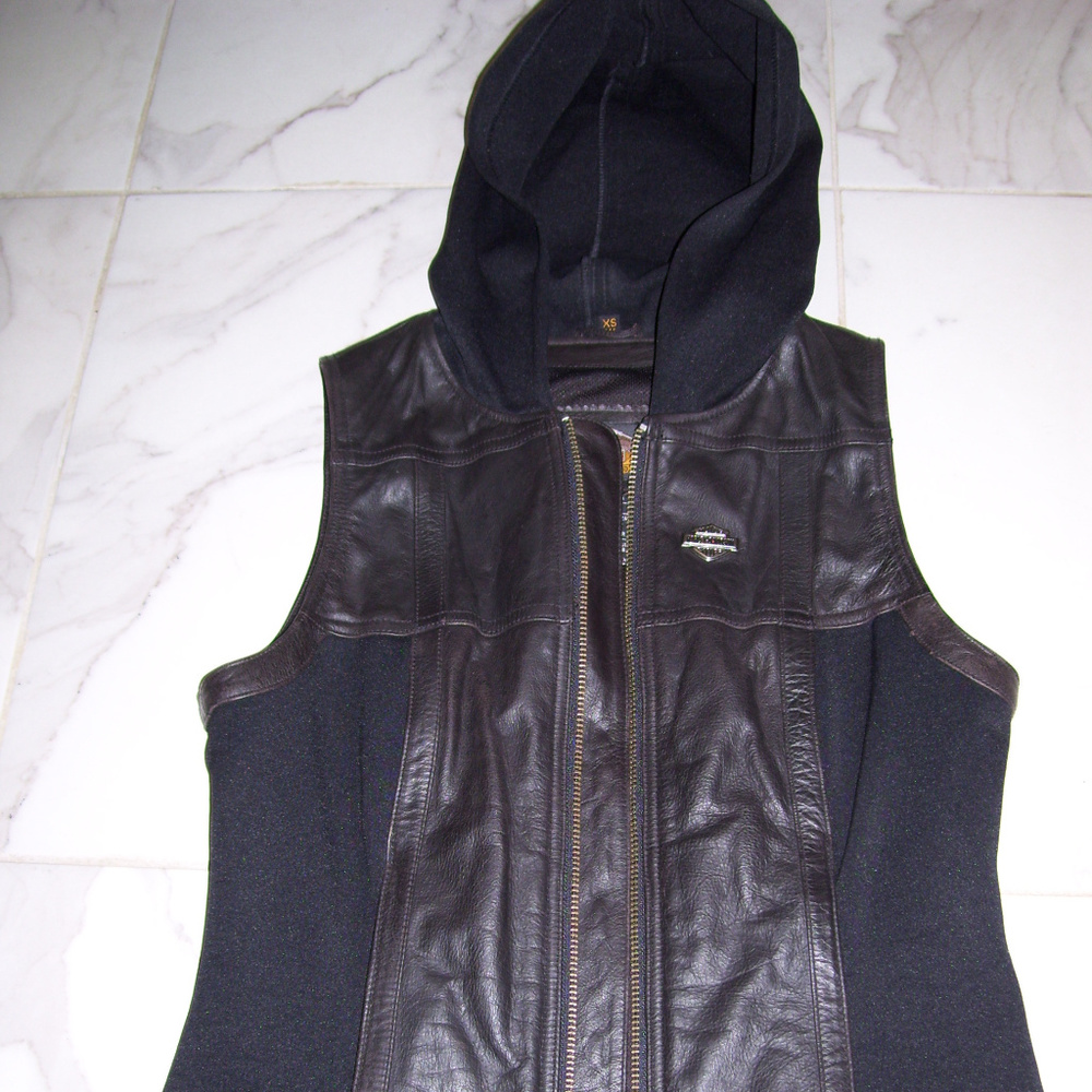 Harley Davidson Thick Lthr & Stretch Nylon Vest XS